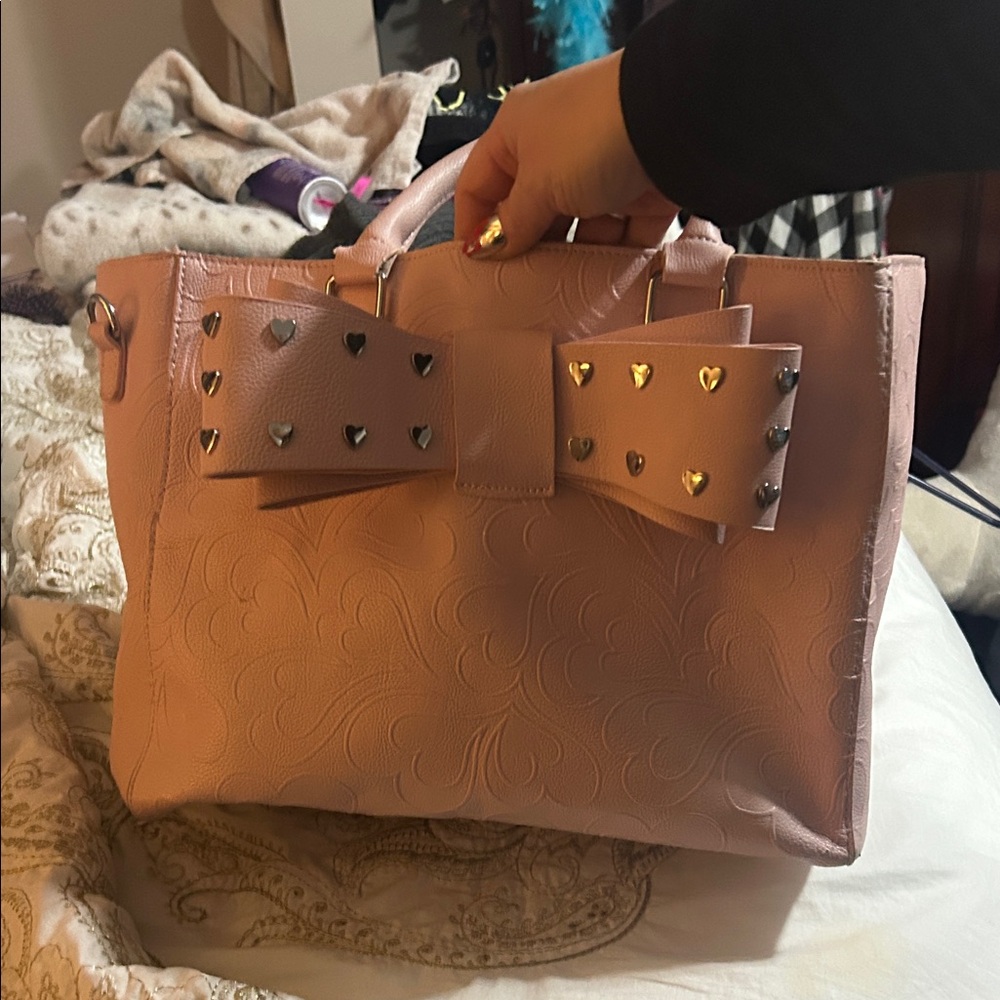 Pink Betsy Johnson Studded Bow Handbag